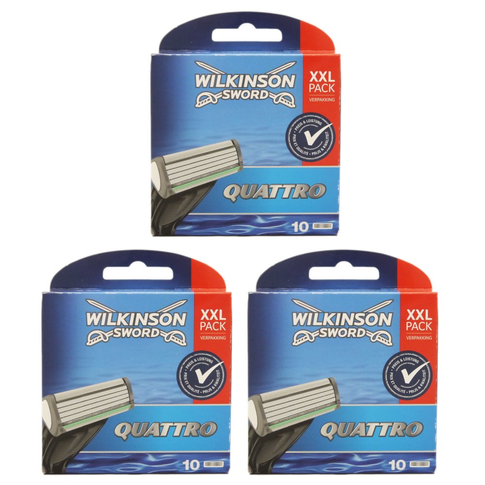 30 Wilkinson Sword Quattro Plus 3 x 10 Klingen Ersatzklingen NEU OVP